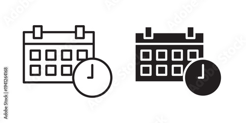 Calendar clock icon for web, design. Linear illustrations, editable strokes