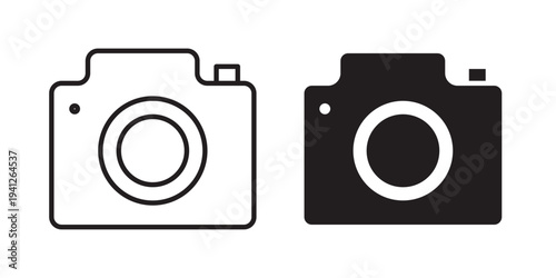 Camera icon for web, design. Linear illustrations, editable strokes