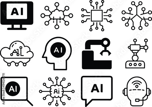 Diverse artificial intelligence icons symbolizing advanced technology and digital solutions