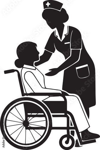 Silhouette nurse helping disabled woman sitting in wheelchair medical assistance concept caregiver supporting patient healthcare