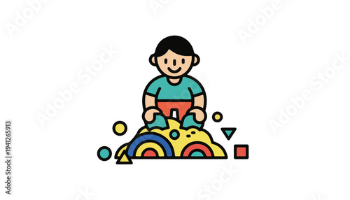 Vector Child Engaging in Sensory Play for Early Childhood Development and World Childrens Day Educational Strategy Concept