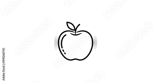 Simple Line Drawing of a Red Apple with a Leaf and Stem on White Background