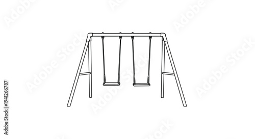 Simple Line Drawing of a Two-Seat Swing Set on a White Background
