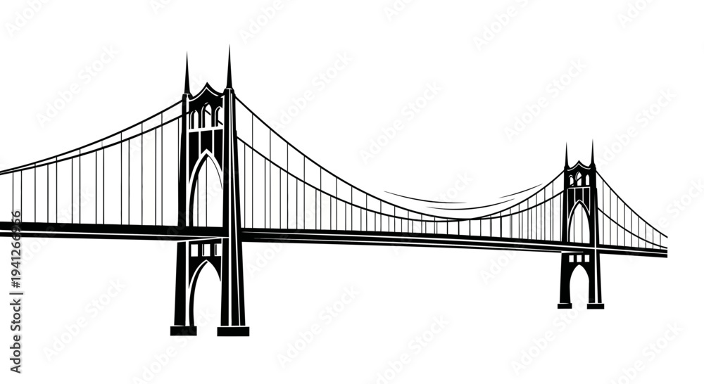 Fototapeta premium St. Johns Bridge Portland Oregon Black and White Illustration