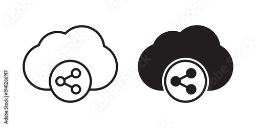 Cloud share icon for web, design. Linear illustrations, editable strokes