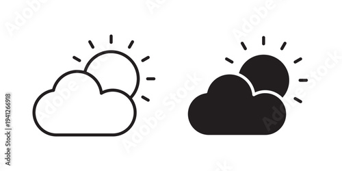 Cloud sun icon for web, design. Linear illustrations, editable strokes