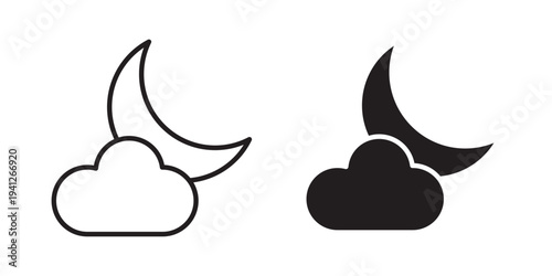 Cloud moon icon for web, design. Linear illustrations, editable strokes