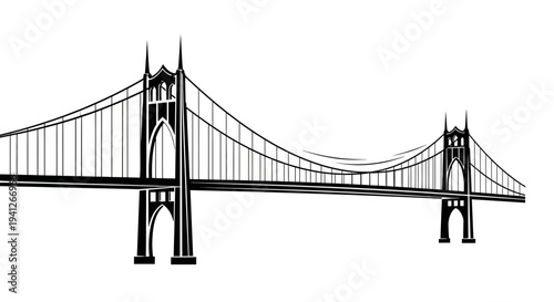 St. Johns Bridge Portland Oregon Black and White Illustration