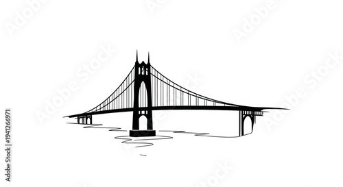 St. Johns Bridge Silhouette Black and White Drawing