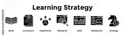 Learning Strategy Banner Web Icon Vector Illustration Concept For Book, Curriculum, Experience, Research, Data, Dashboard, Strategy