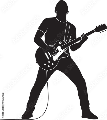 Electric guitar player silhouette performing with an instrument, representing music and live entertainment