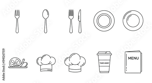 Flat design icons for food and drink services, menu and cutlery