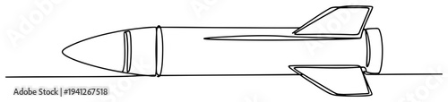 Continuous line drawing of a ballistic missile rocket in minimalist style