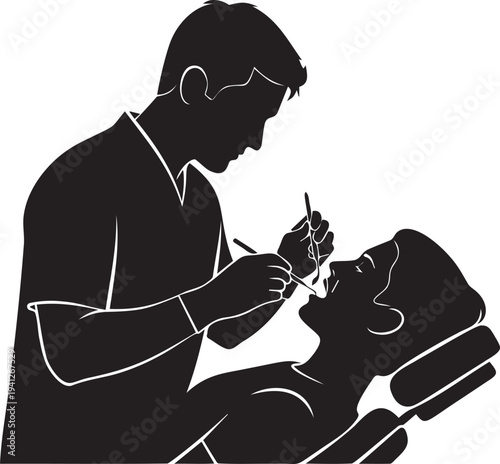 Silhouette of a male dentist examining patient's teeth dental care hygiene treatment medical procedure checkup