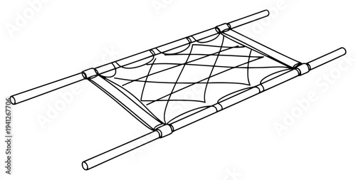 Minimalist continuous line drawing of an emergency medical stretcher or military litter