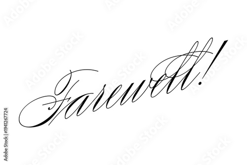 Farewell ! - Farewell!（さようなら！、ごきげんよう！）の文字の、美しい筆記体をイメージしたロゴマーク、カリグラフィー

