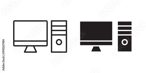 Computer icon for web, design. Linear illustrations, editable strokes