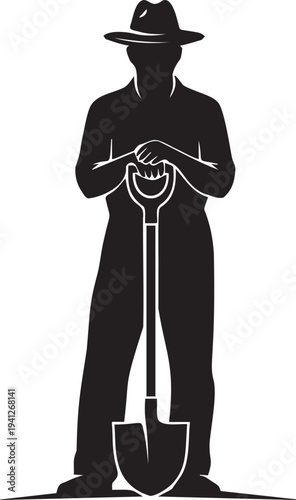 Gardener with shovel, outdoor work, landscaping profession, digging soil, preparing garden, manual labor, planting, agriculture.