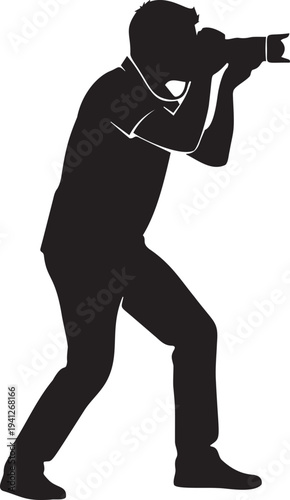 Professional photographer silhouette holding digital camera in action pose for photography media production and creative concept