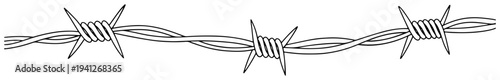 Sharp strand of barbed wire fence in continuous line drawing style