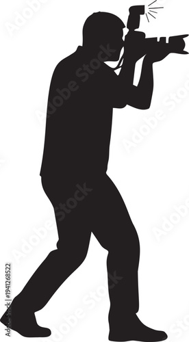 Silhouette of a male photographer capturing moments with a camera and flash during an event