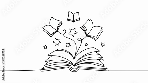 Open book with flowers and stars emerging symbolizing knowledge and inspiration in education