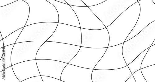 Minimalist background with a thin black grid of distorted lines on a white background. Vector illustration.
