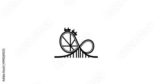 Roller Coaster Loop and Track Silhouette Icon - Thrill Ride Amusement Park