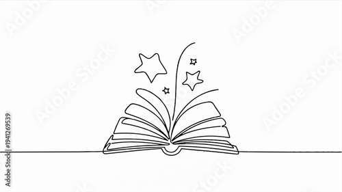 Open book with stars and sparkles emerging symbolizing knowledge and inspiration in education