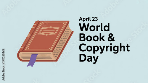 World book and copyright day icon with book on light blue background symbolizing reading and literature