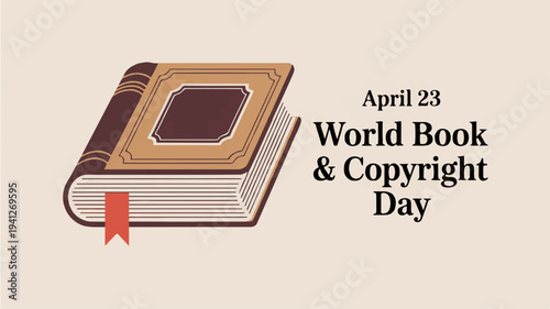 World book day illustration with book and text on beige background celebrating reading
