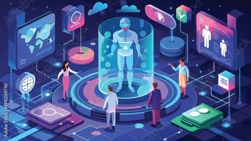 Futuristic AI Biotechnology Human Enhancement Research Illustration.eps