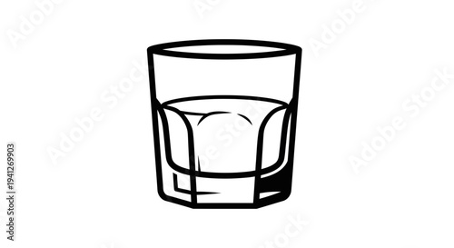 Minimalist line art of a glass with clear liquid, representing refreshment and simplicity.