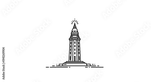 Minimalist Line Art Illustration of Hercules Tower, A Coruña, Spain