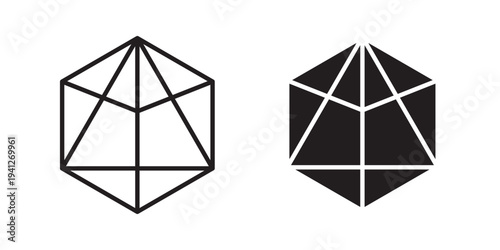 Dice d20 icon for web, design. Linear illustrations, editable strokes