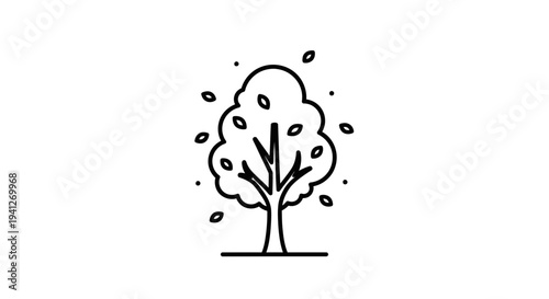 Minimalist line art of a tree with falling leaves, symbolizing autumn and nature.