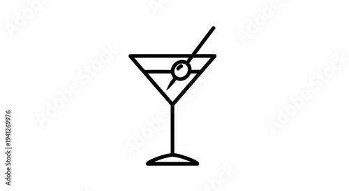 Minimalist Martini Glass Icon with Olive and Cocktail Stick