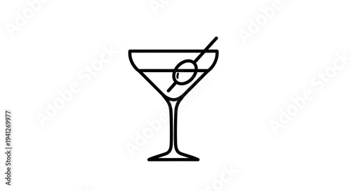 Minimalist Martini Glass Icon with Olive and Skewer