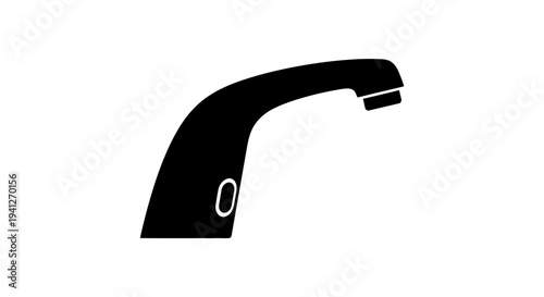 Modern Black Faucet Icon, Minimalist Design, Clean Lines, Isolated on White Background