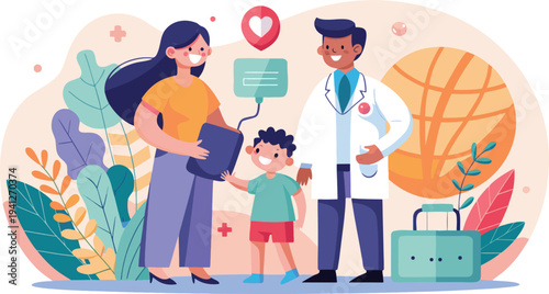 Pediatric Health Checkup Family Care Illustration.eps