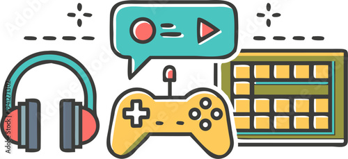 Gamer kit with controller, headphones, and keyboard