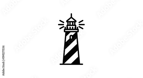 Lighthouse Icon, Nautical Navigation Symbol, Coastal Warning Light, Maritime Beacon