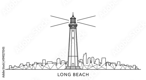 Long Beach Skyline with Iconic Lighthouse Silhouette, California Coastline Landmark