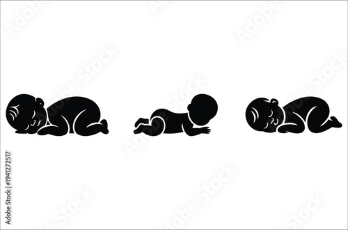Baby Sleeping on Back Silhouette in Clean Black Vector Art. Flat Minimalist Design for Safe Sleep Education, Nursery Graphics and Child Care Concept