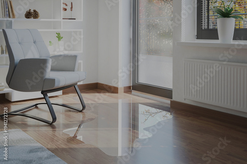 Water leaking on wood floor at living room