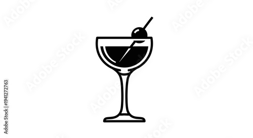 Elegant Cocktail Glass with Cherry Garnish, Minimalist Icon