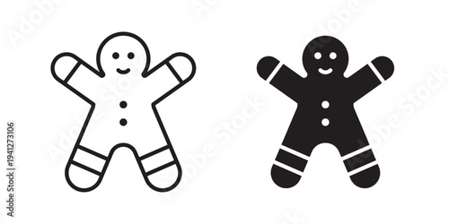 Gingerbread man icon for web, design. Linear illustrations, editable strokes