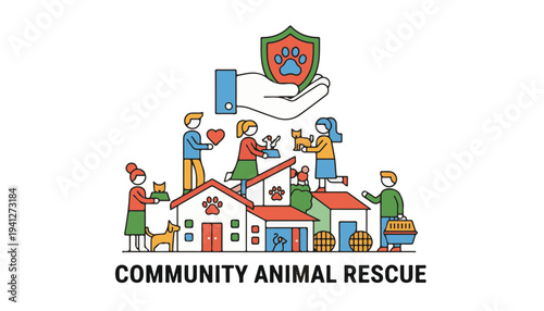 Vector community supporting animal rescue logo with shield protection for global wildlife conservation and World Wildlife Day