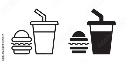 Hamburger soda icon for web, design. Linear illustrations, editable strokes