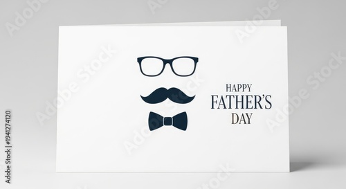 Happy father's day greeting card with glasses mustache and bow tie